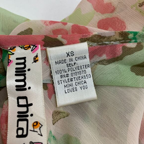 Mimi Chica Blouse Womens XS Extra Small Floral Cap Sleeve V Back Ruffle Train - Picture 10 of 14